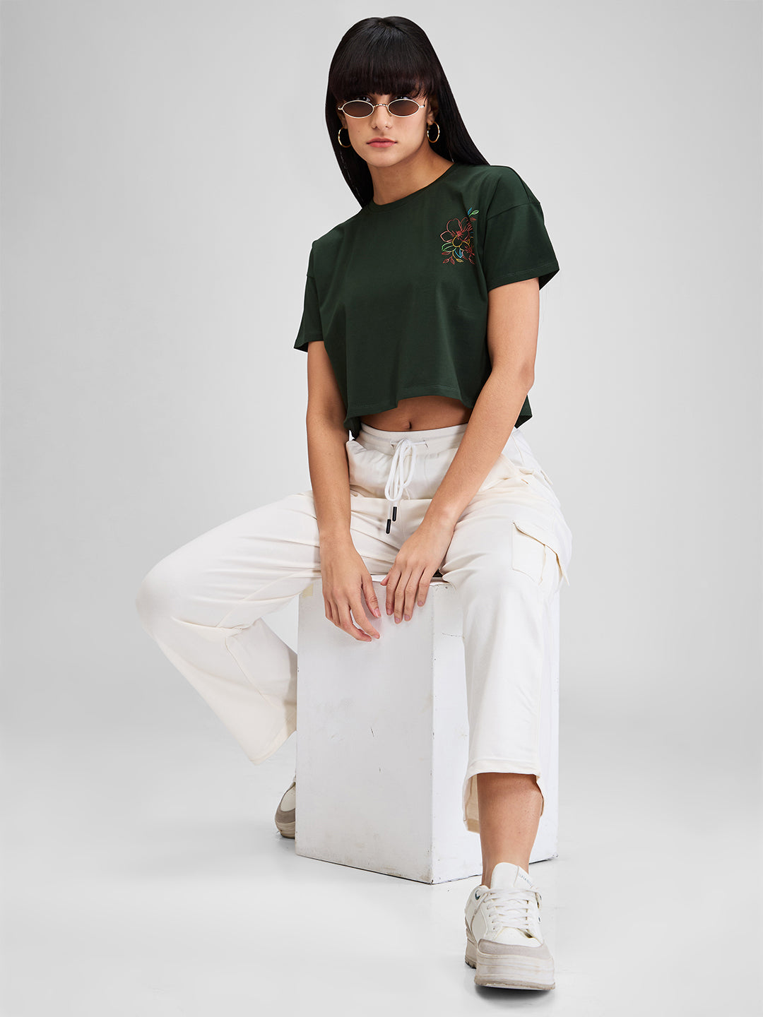 Spykar White Wide Leg High Rise Knit Trackpants For Women