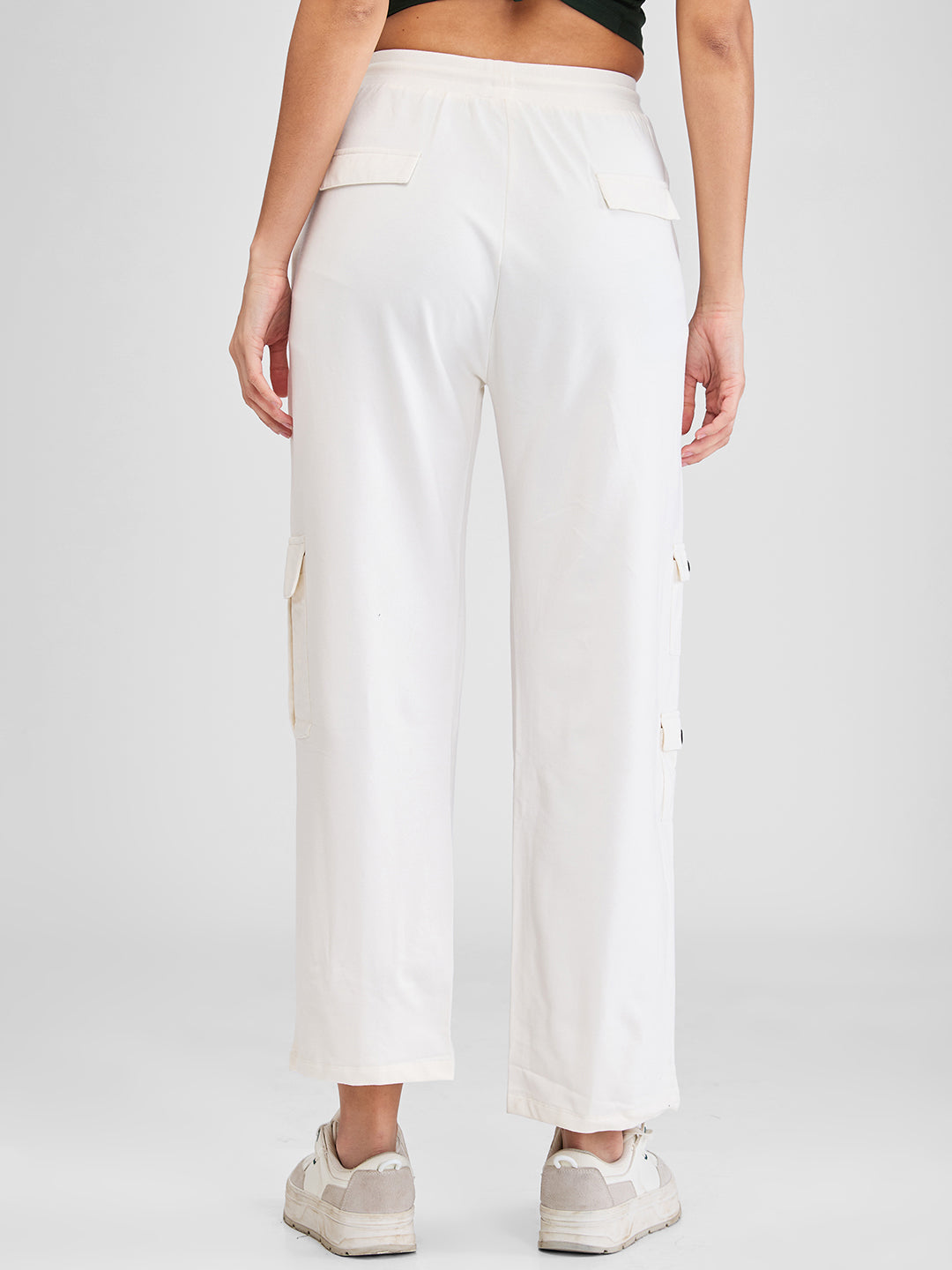 Spykar White Wide Leg High Rise Knit Trackpants For Women