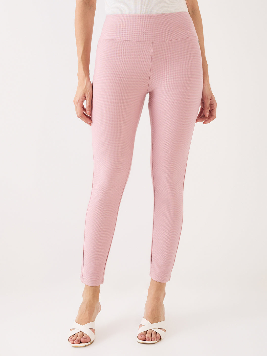 Spykar Powder Pink High Rise Skinny Fit Casual Knit Track Pants For Women
