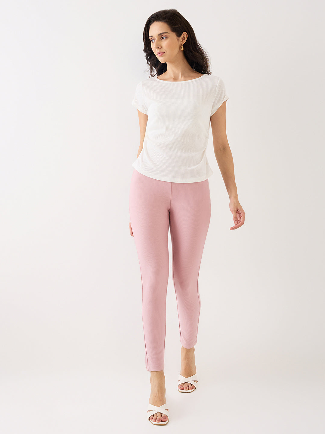Spykar Powder Pink High Rise Skinny Fit Casual Knit Track Pants For Women
