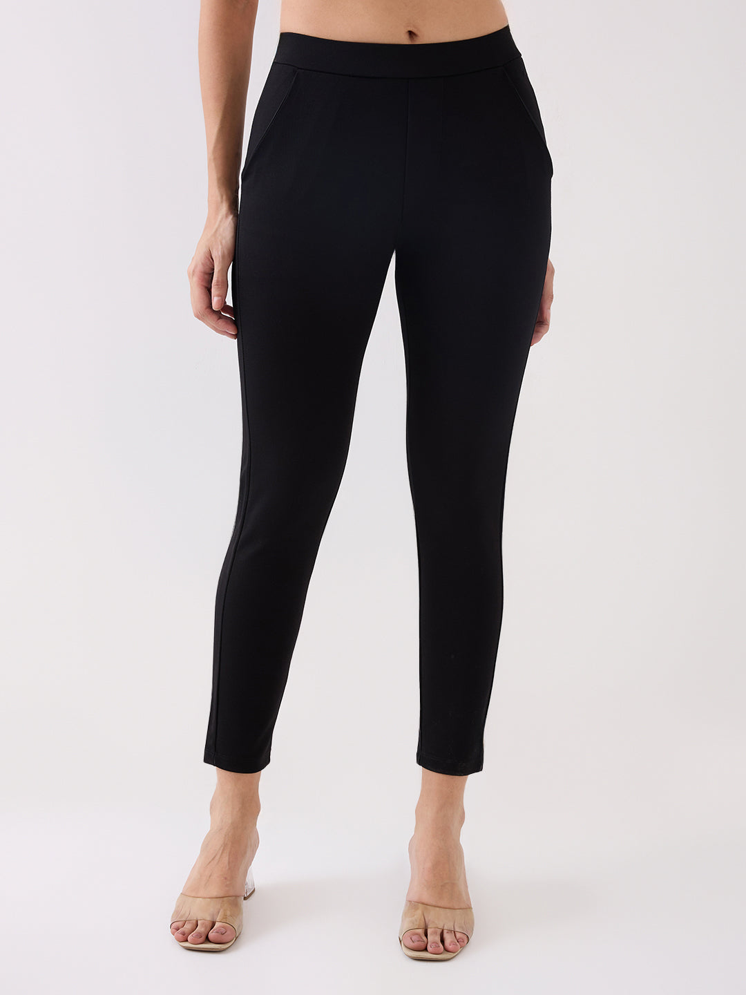 Spykar Black High Rise Skinny Fit Casual Knit Track Pants For Women