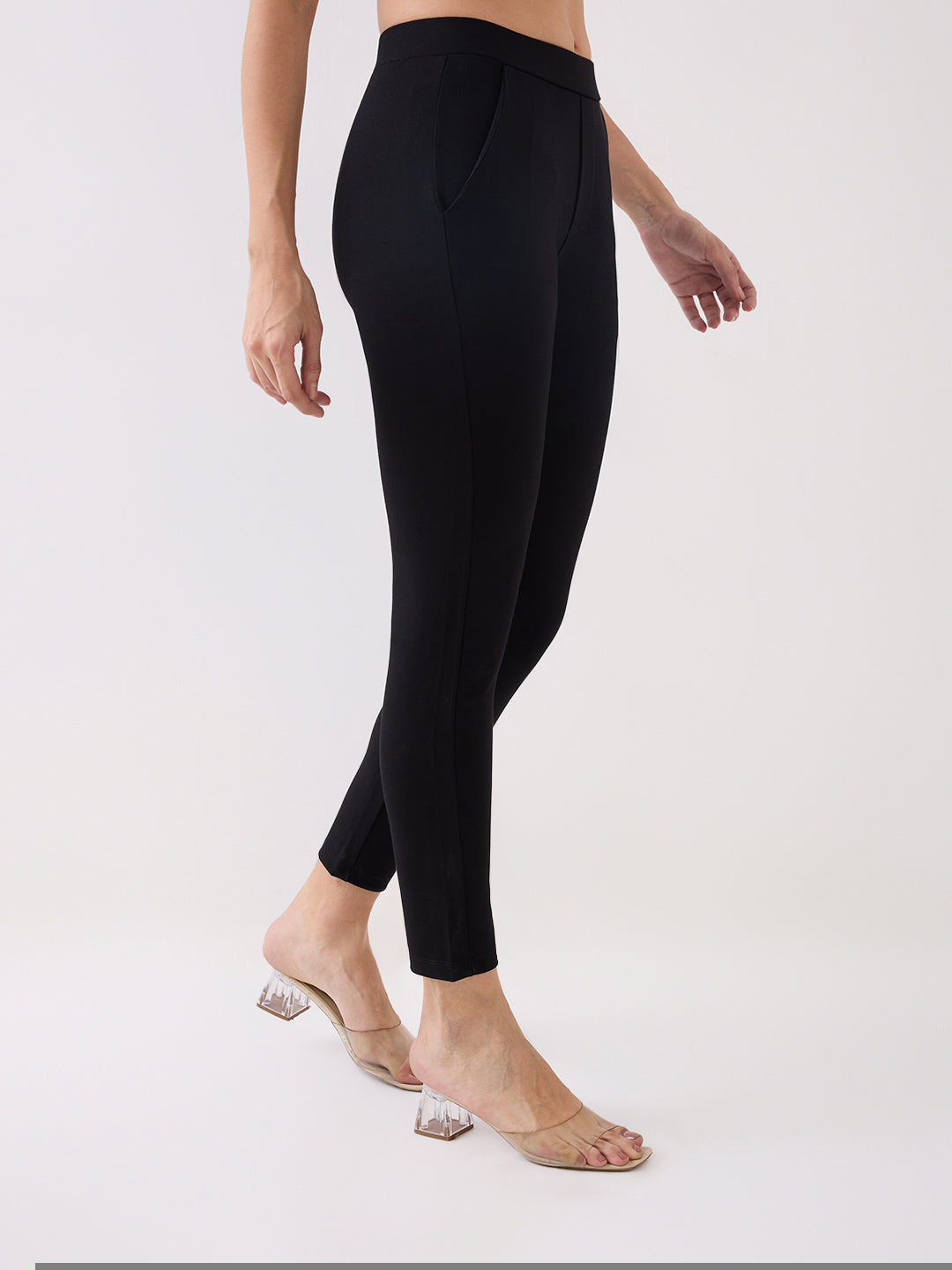 Spykar Black High Rise Skinny Fit Casual Knit Track Pants For Women