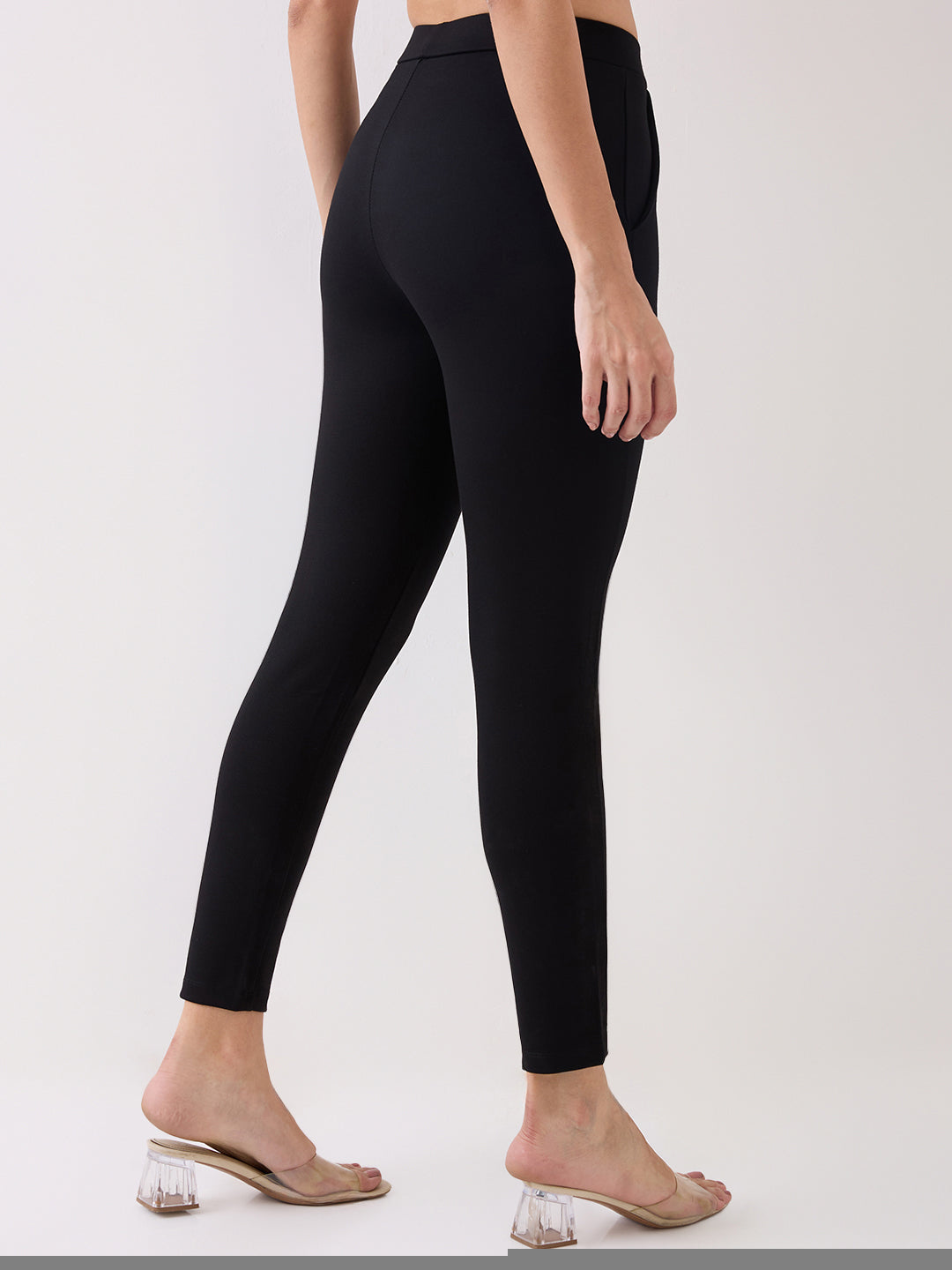 Spykar Black High Rise Skinny Fit Casual Knit Track Pants For Women