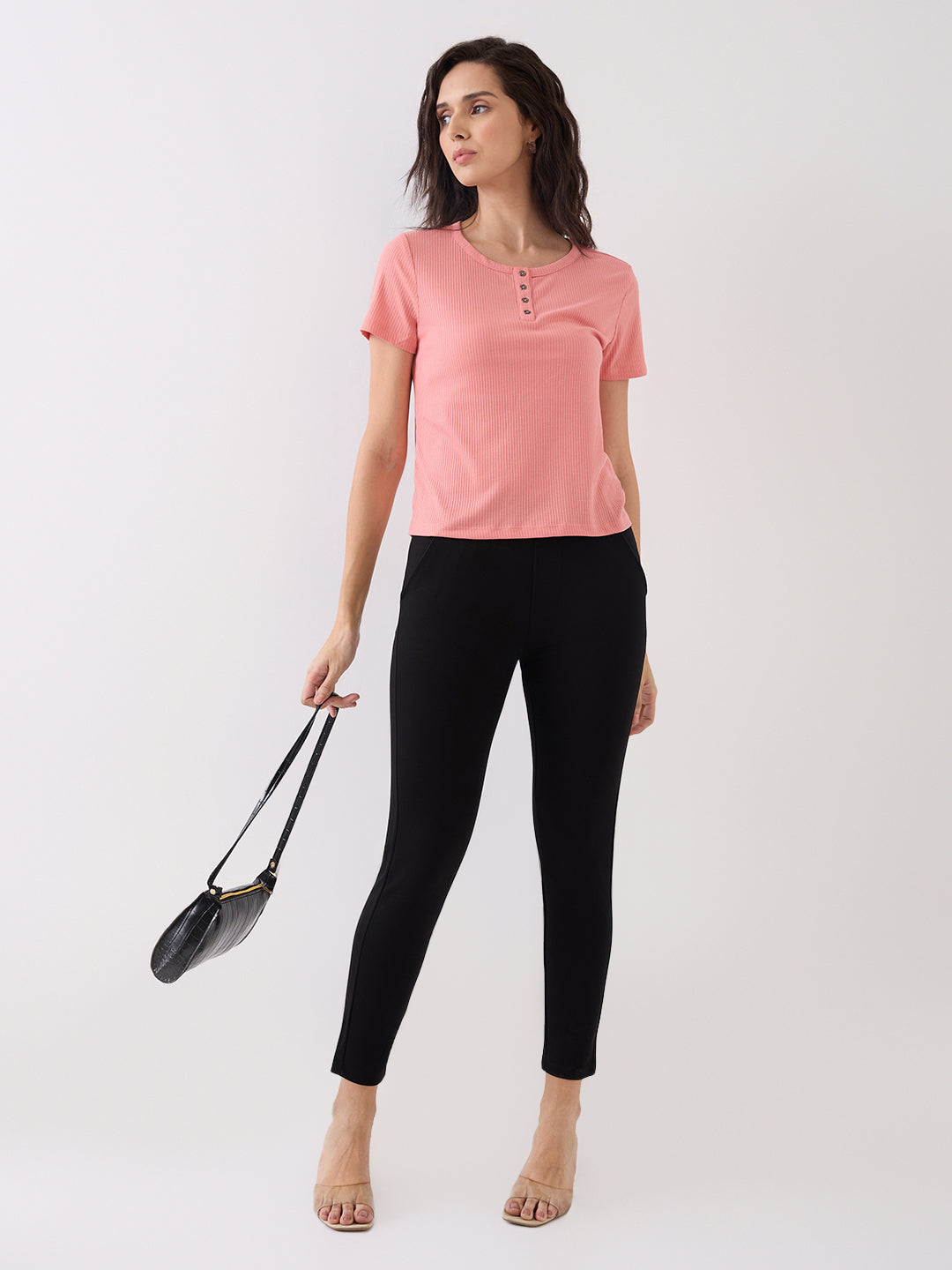 Spykar Black High Rise Skinny Fit Casual Knit Track Pants For Women