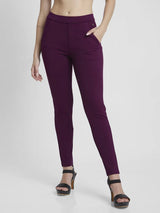 Women Trackpant Wine Red Skinny Fit High Rise