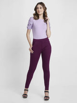 Women Trackpant Wine Red Skinny Fit High Rise