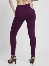 Women Trackpant Wine Red Skinny Fit High Rise