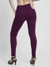 Women Trackpant Wine Red Skinny Fit High Rise