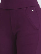 Women Trackpant Wine Red Skinny Fit High Rise