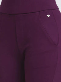 Women Trackpant Wine Red Skinny Fit High Rise