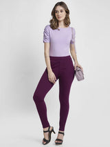 Women Trackpant Wine Red Skinny Fit High Rise