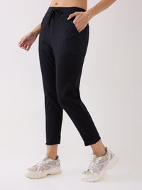 Women Trackpant Slim Fit Black Mid Rise