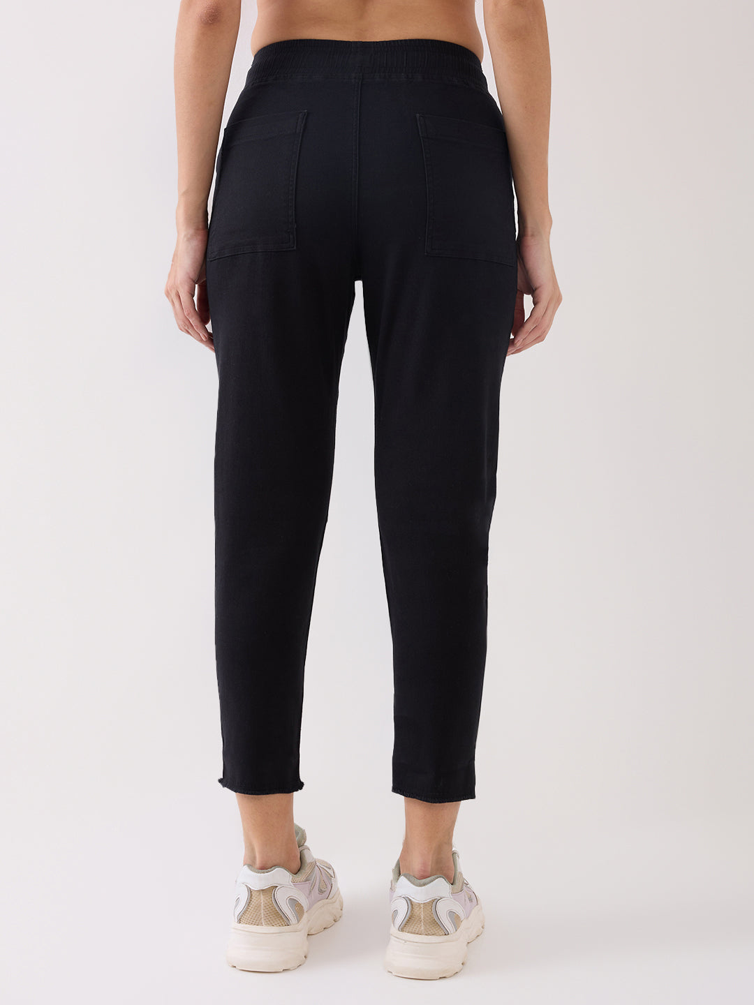 Spykar Black Mid Rise Tapered Fit Casual Knit Track Pants For Women
