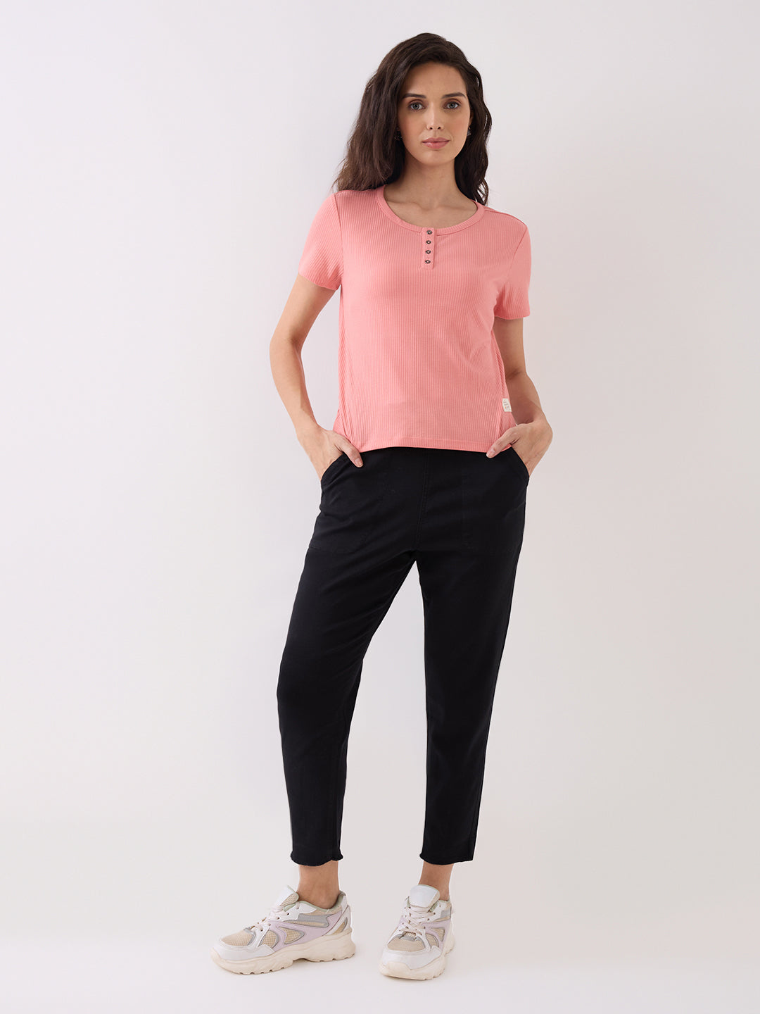 Spykar Black Mid Rise Tapered Fit Casual Knit Track Pants For Women