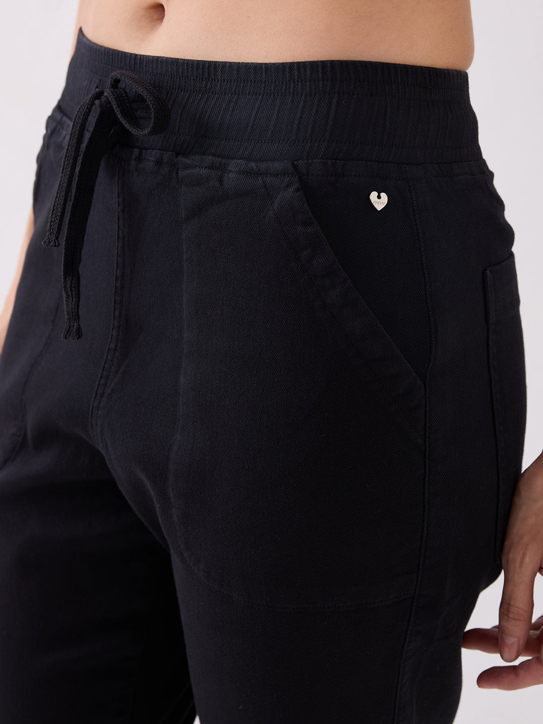Spykar Black Mid Rise Tapered Fit Casual Knit Track Pants For Women