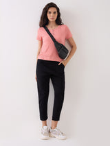 Women Trackpant Slim Fit Black Mid Rise
