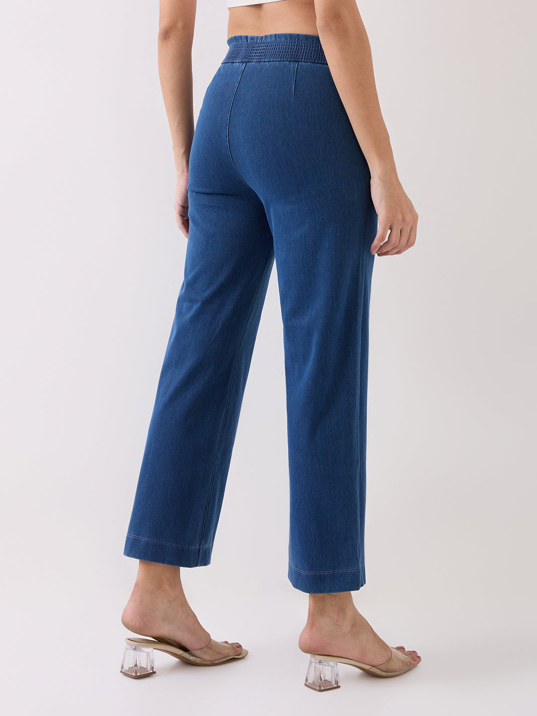 Spykar Ice Blue Mid Rise Tapered Fit Casual Knit Track Pants For Women