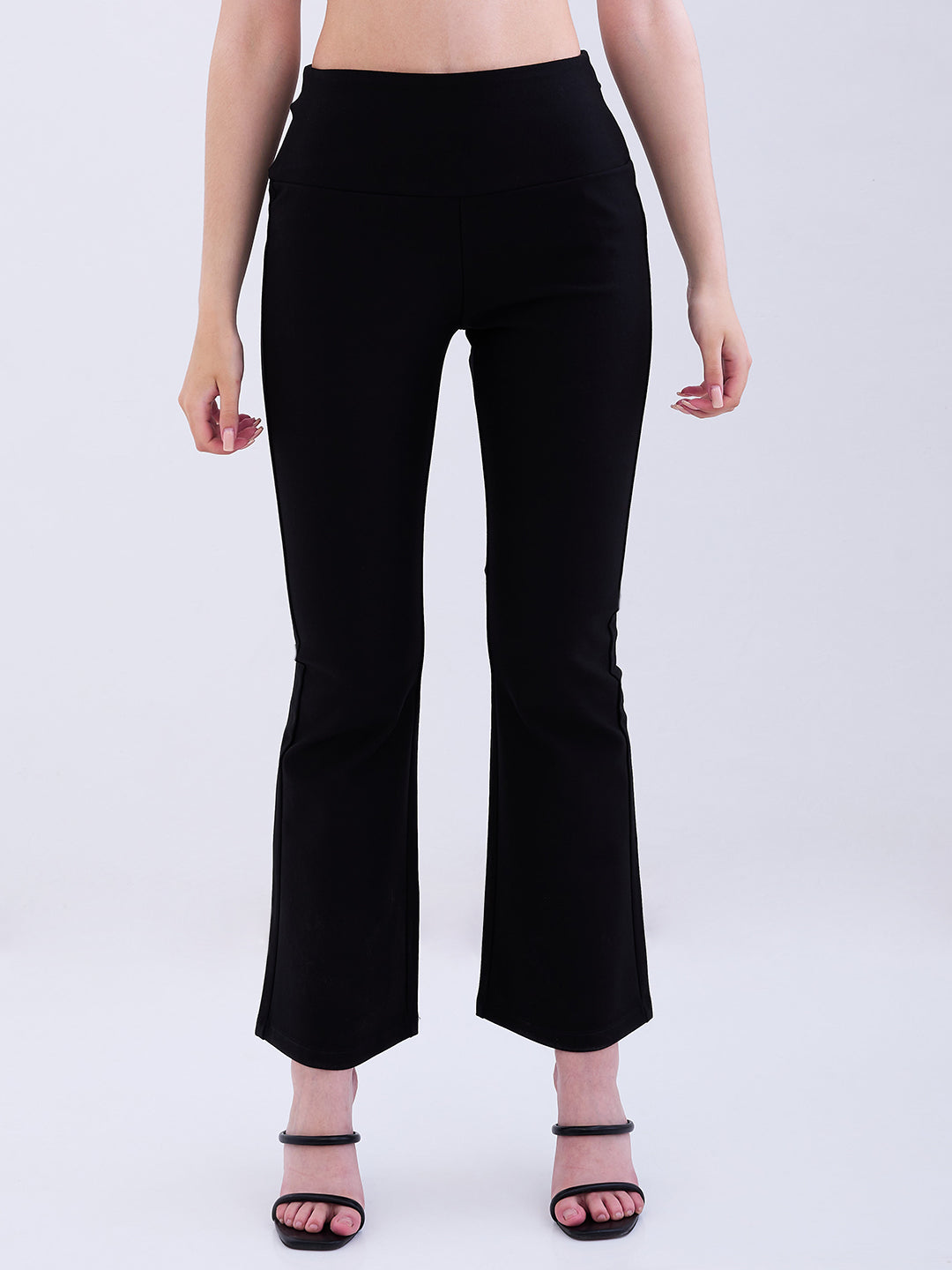 Spykar Black High Rise Boot Cut Fit Casual Knit Track Pants For Women