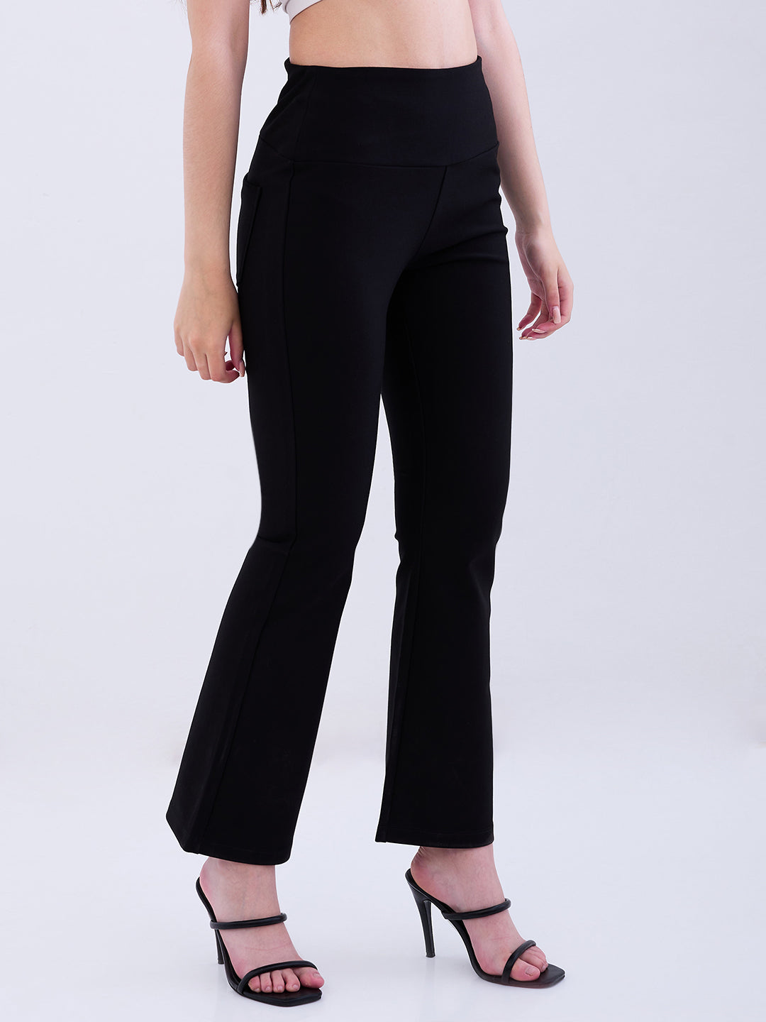 Spykar Black High Rise Boot Cut Fit Casual Knit Track Pants For Women