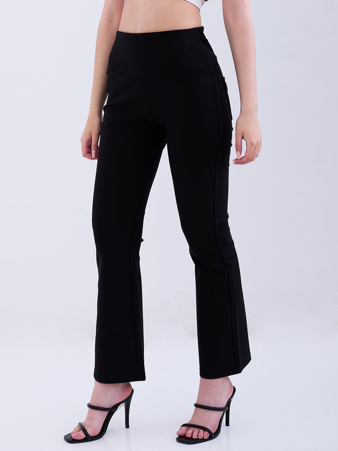 Spykar Black High Rise Boot Cut Fit Casual Knit Track Pants For Women