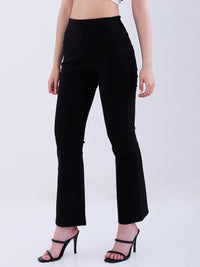 Women Trackpant Boot Cut Fit Black High Rise