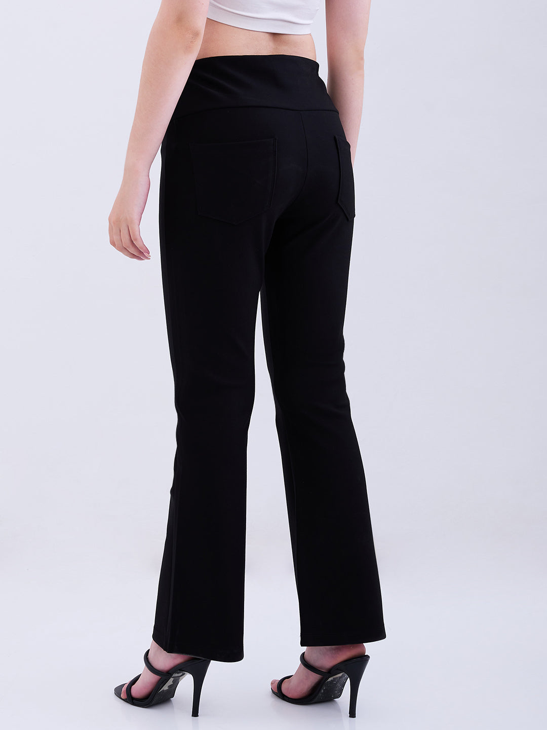 Spykar Black High Rise Boot Cut Fit Casual Knit Track Pants For Women