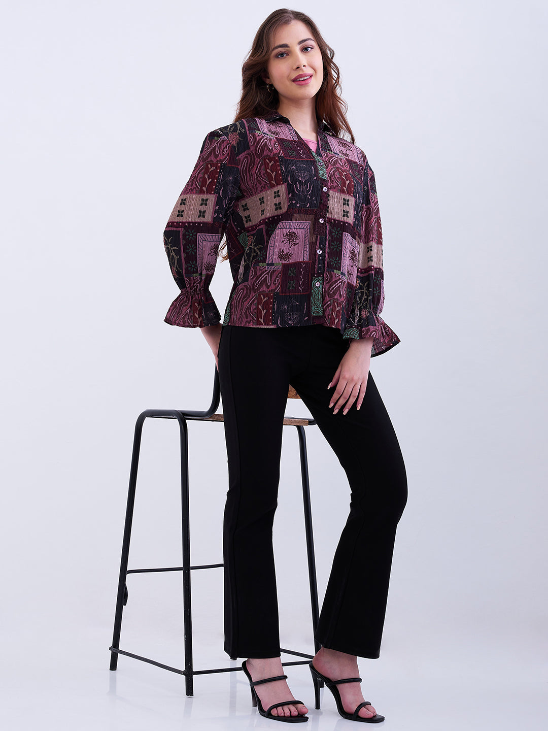 Women Trackpant Boot Cut Fit Black High Rise