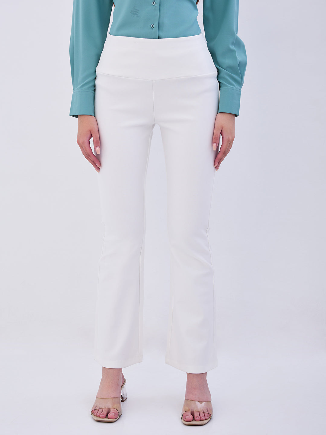 Spykar Off White High Rise Boot Cut Fit Casual Knit Track Pants For Women