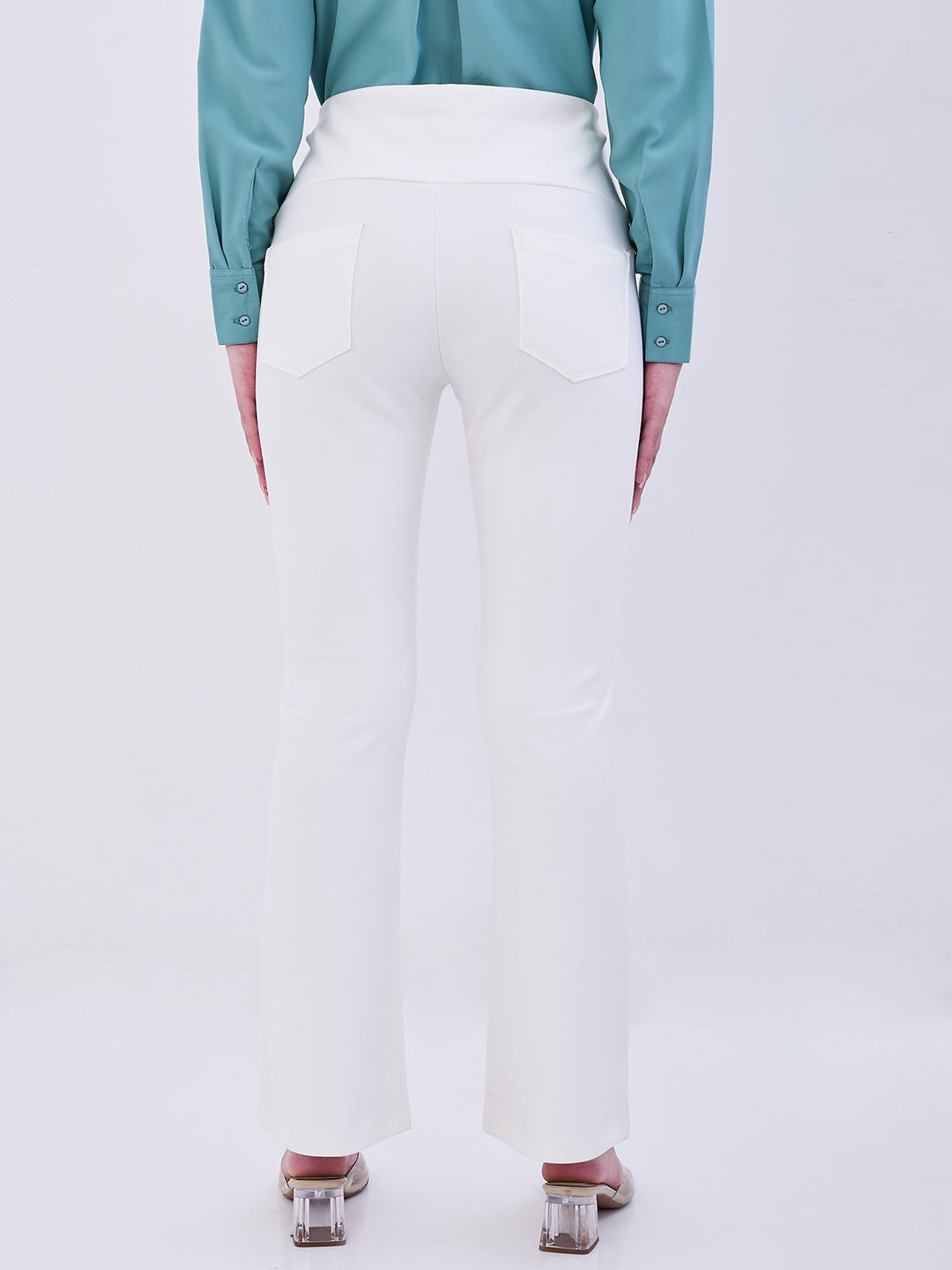 Spykar Off White High Rise Boot Cut Fit Casual Knit Track Pants For Women