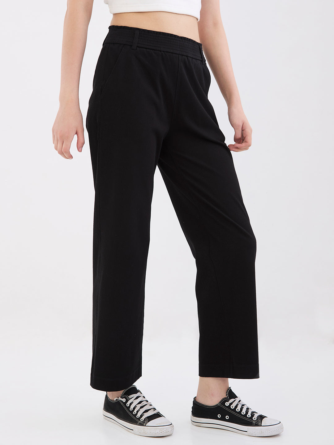 Spykar Black High Rise Straight Fit Casual Knit Track Pants For Women