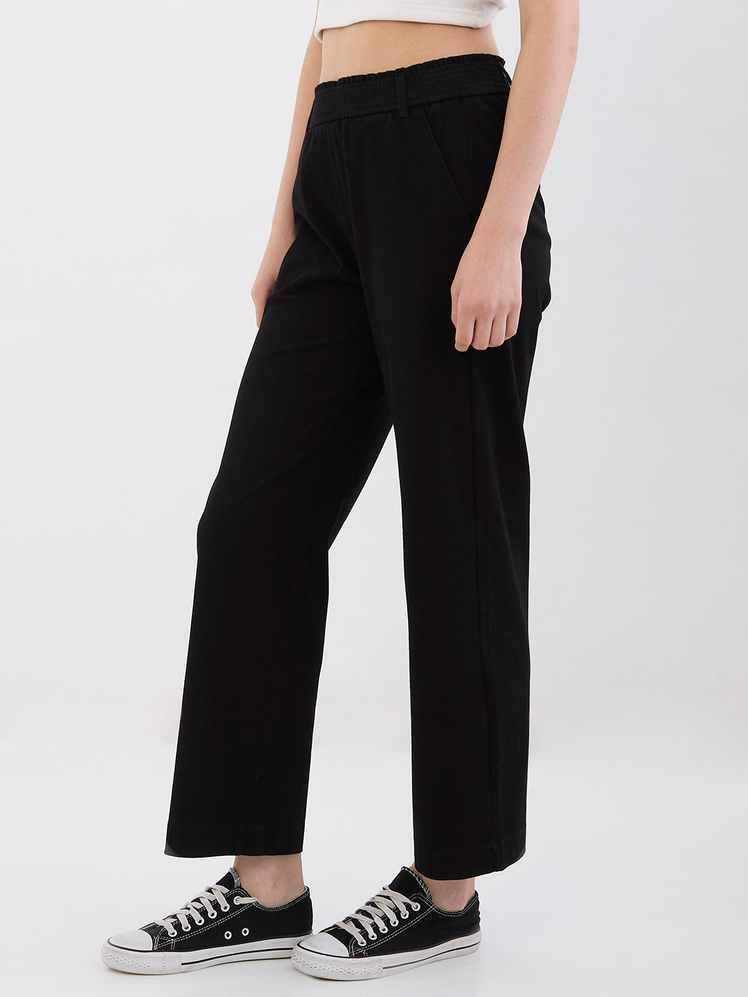 Spykar Black High Rise Straight Fit Casual Knit Track Pants For Women