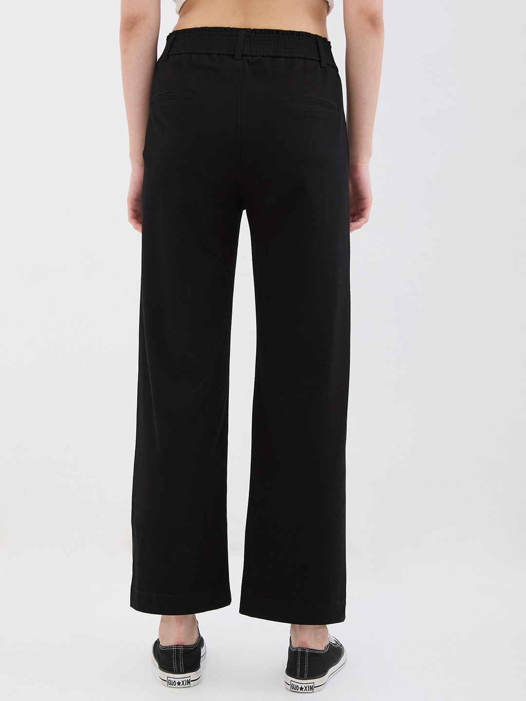 Spykar Black High Rise Straight Fit Casual Knit Track Pants For Women