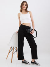 Women Trackpant Straight Fit Black High Rise