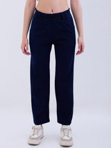 Women Trackpant Straight Fit Dark Blue High Rise