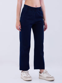 Women Trackpant Straight Fit Dark Blue High Rise