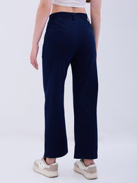 Women Trackpant Straight Fit Dark Blue High Rise