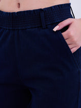 Women Trackpant Straight Fit Dark Blue High Rise