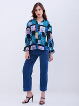 Women Trackpant Straight Fit Blue High Rise