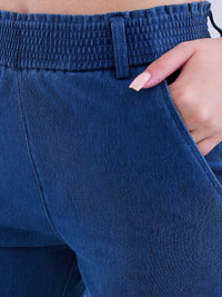 Women Trackpant Straight Fit Blue High Rise