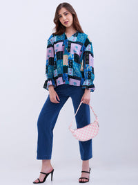 Women Trackpant Straight Fit Blue High Rise