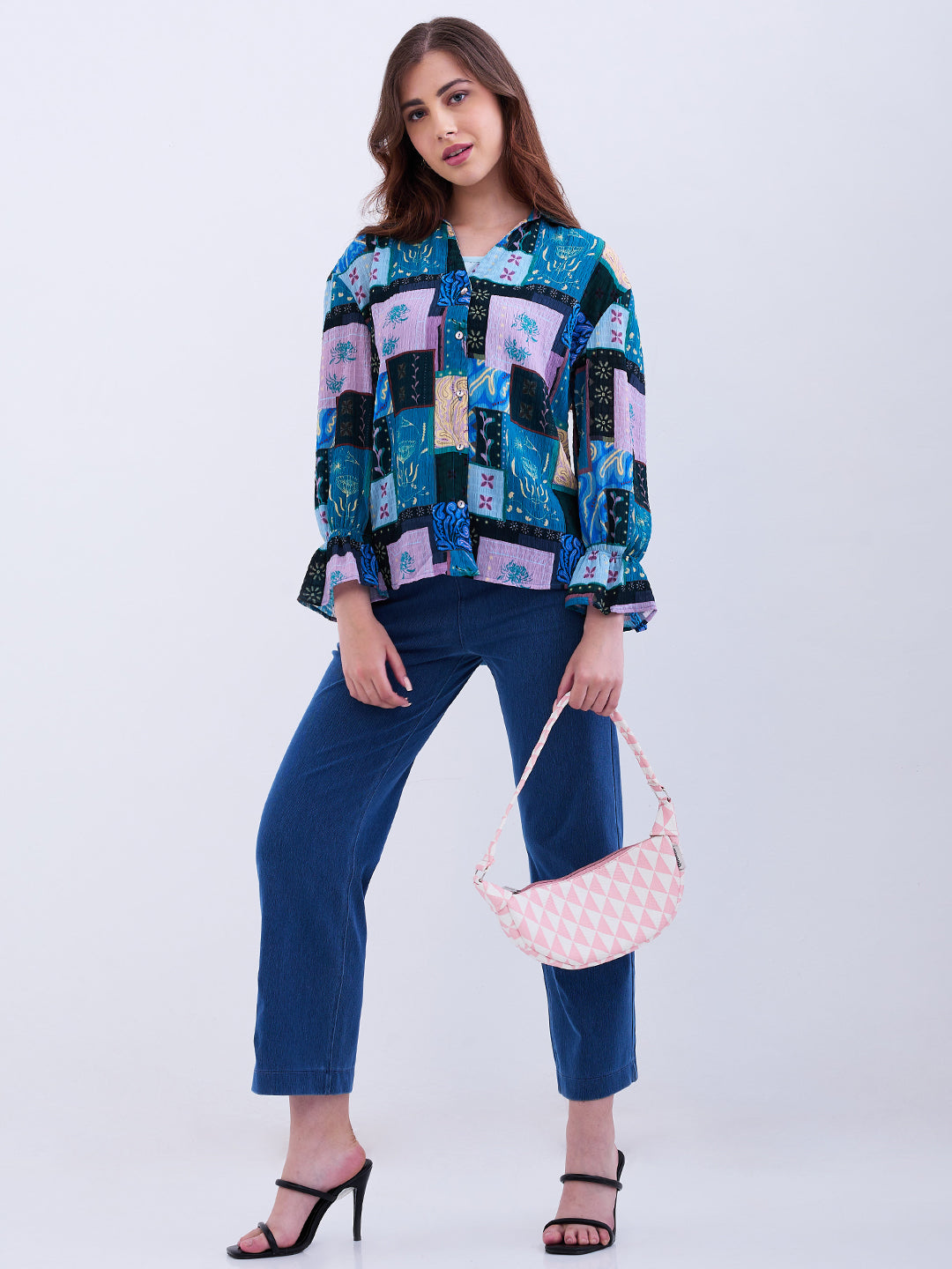 Women Trackpant Straight Fit Blue High Rise