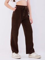 Women Trackpant Wide Leg Brown High Rise