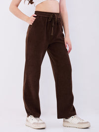 Women Trackpant Wide Leg Brown High Rise