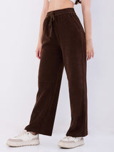 Women Trackpant Wide Leg Brown High Rise