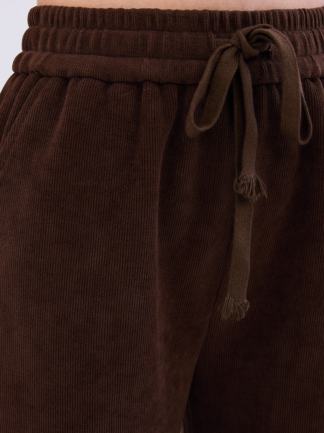 Spykar Brown High Rise Wide Leg Casual Knit Track Pants For Women