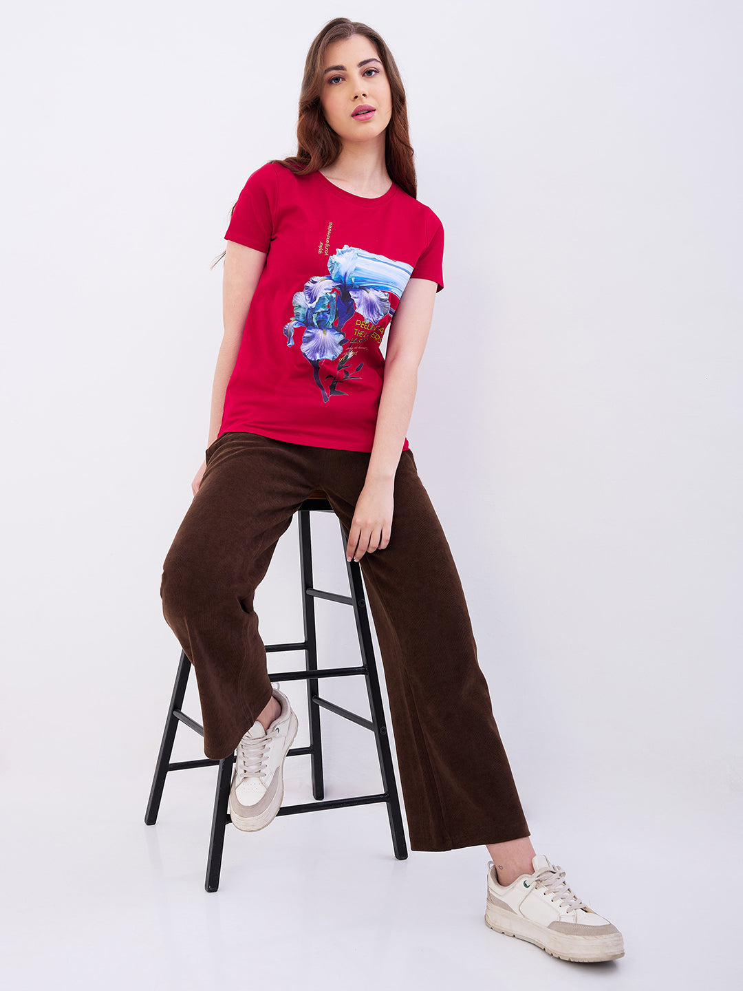 Spykar Brown High Rise Wide Leg Casual Knit Track Pants For Women