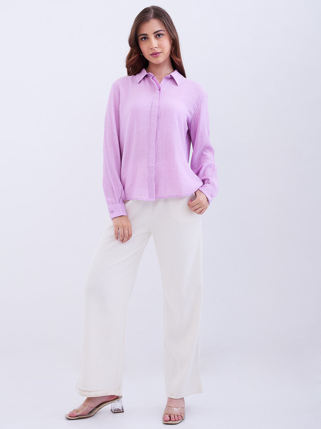 Spykar Cream White High Rise Wide Leg Casual Knit Track Pants For Women