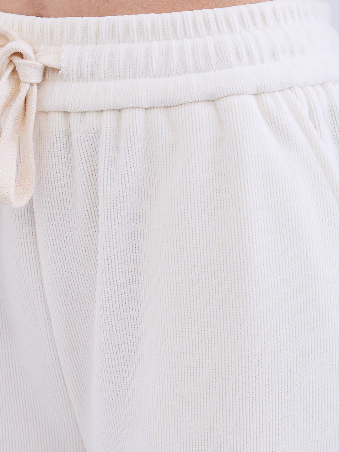 Spykar Cream White High Rise Wide Leg Casual Knit Track Pants For Women