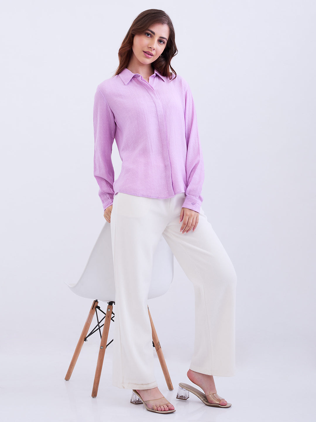 Spykar Cream White High Rise Wide Leg Casual Knit Track Pants For Women