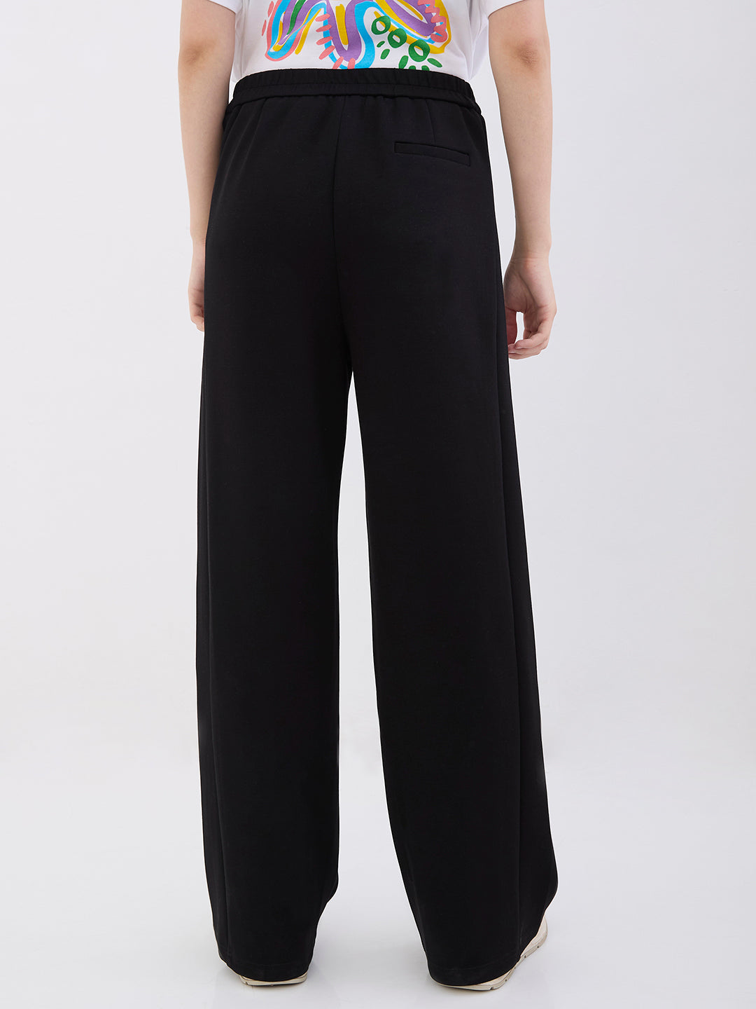 Spykar Black High Rise Wide Leg Casual Knit Track Pants For Women